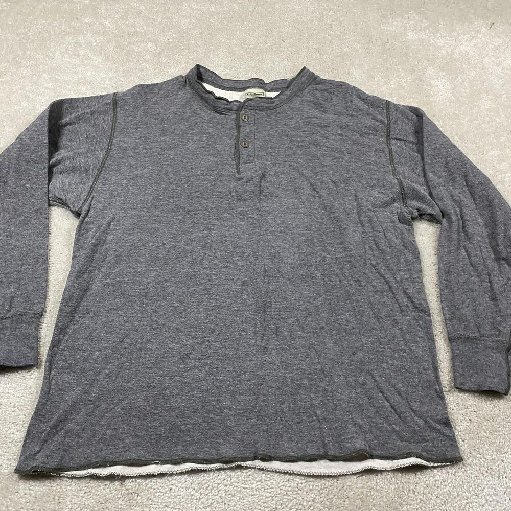 LL Bean Shirt Mens XL Gray River Drivers Henley Two Layer Thermal Made USA
